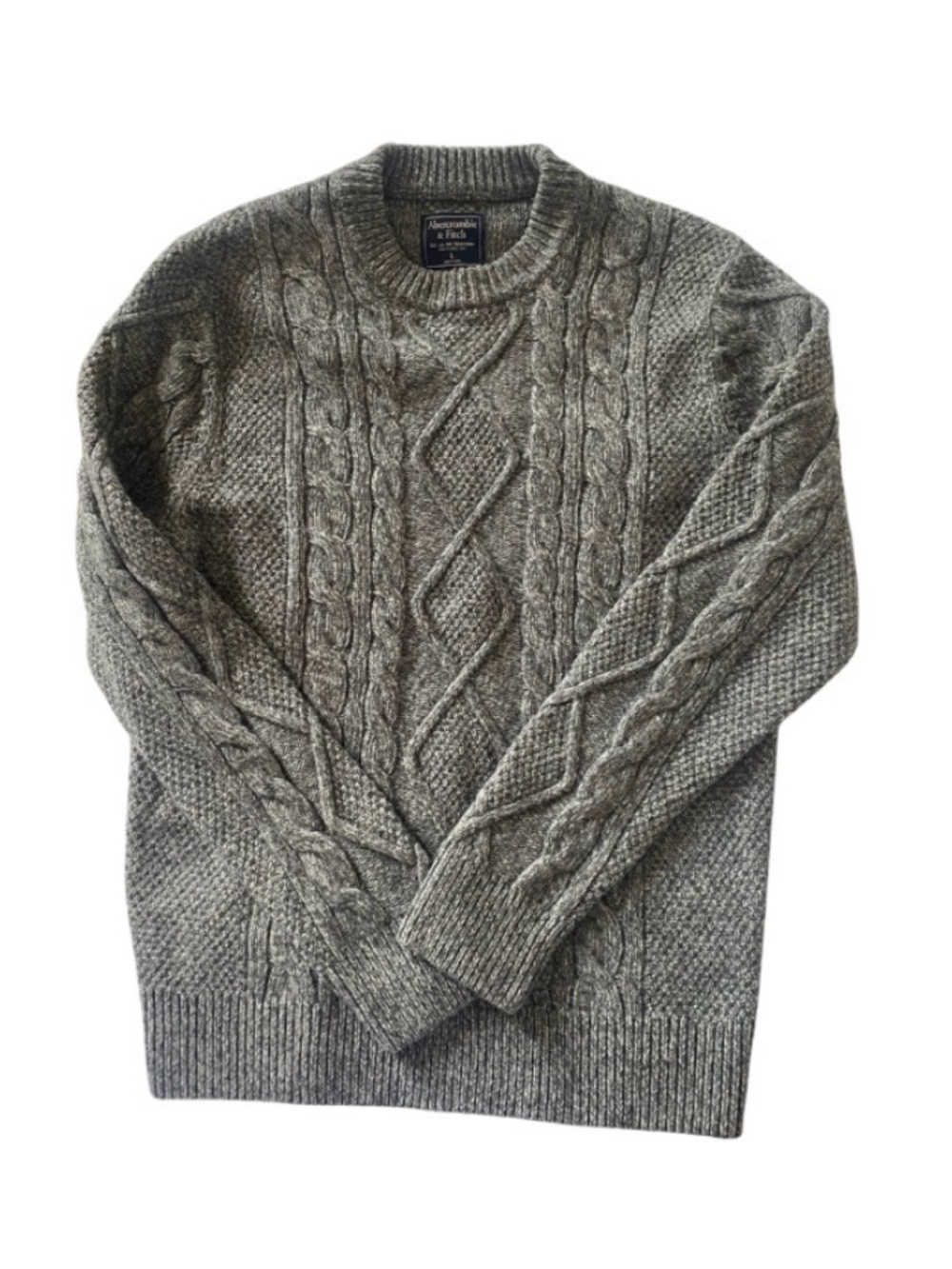 Abercrombie & Fitch Men's Heather Gray Cable Crewneck Sweater